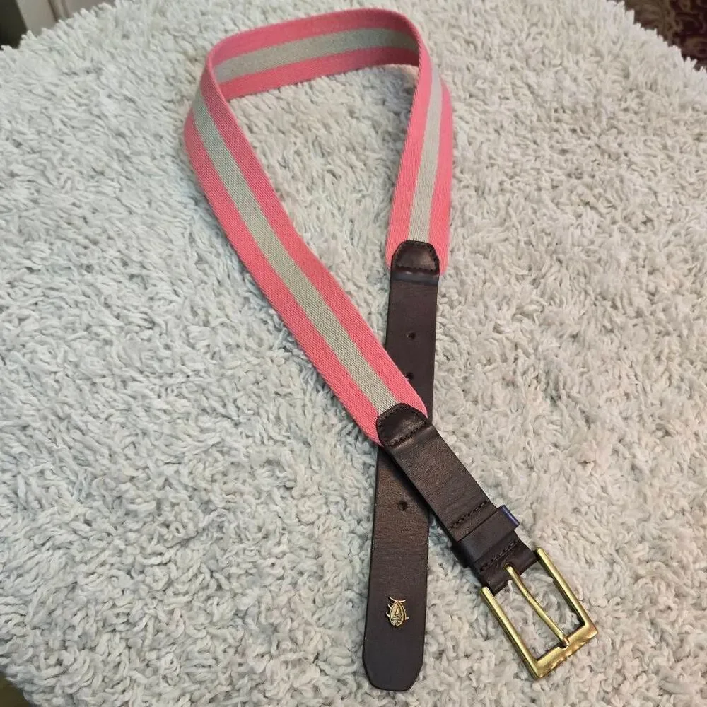 Southern Tide Pink Khaki Belt Dark Brown Leather size 32